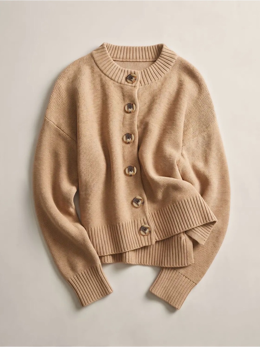 Quince Camel Button-Front 100% Cotton Cardigan